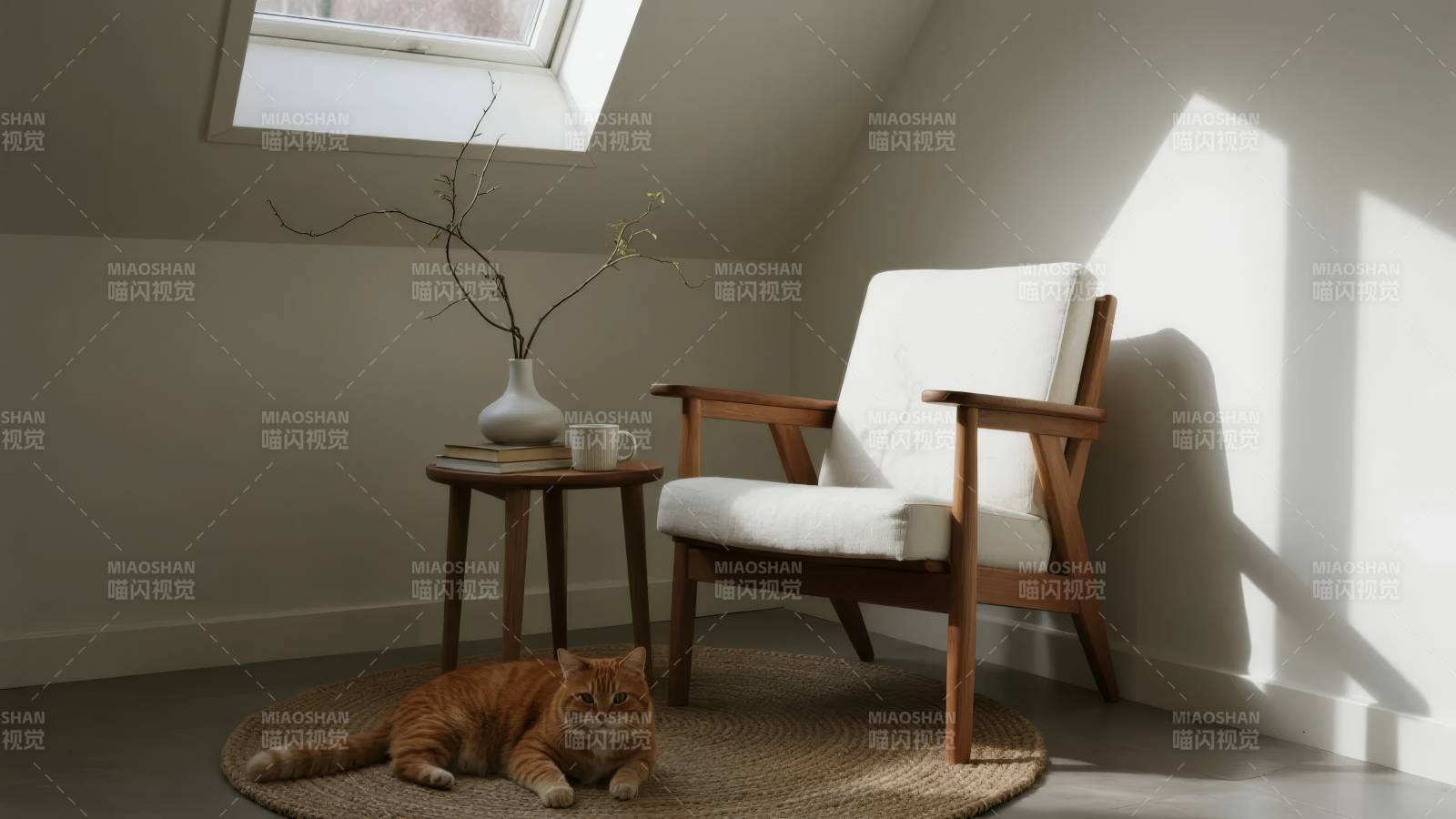 阳光下的猫与椅图片