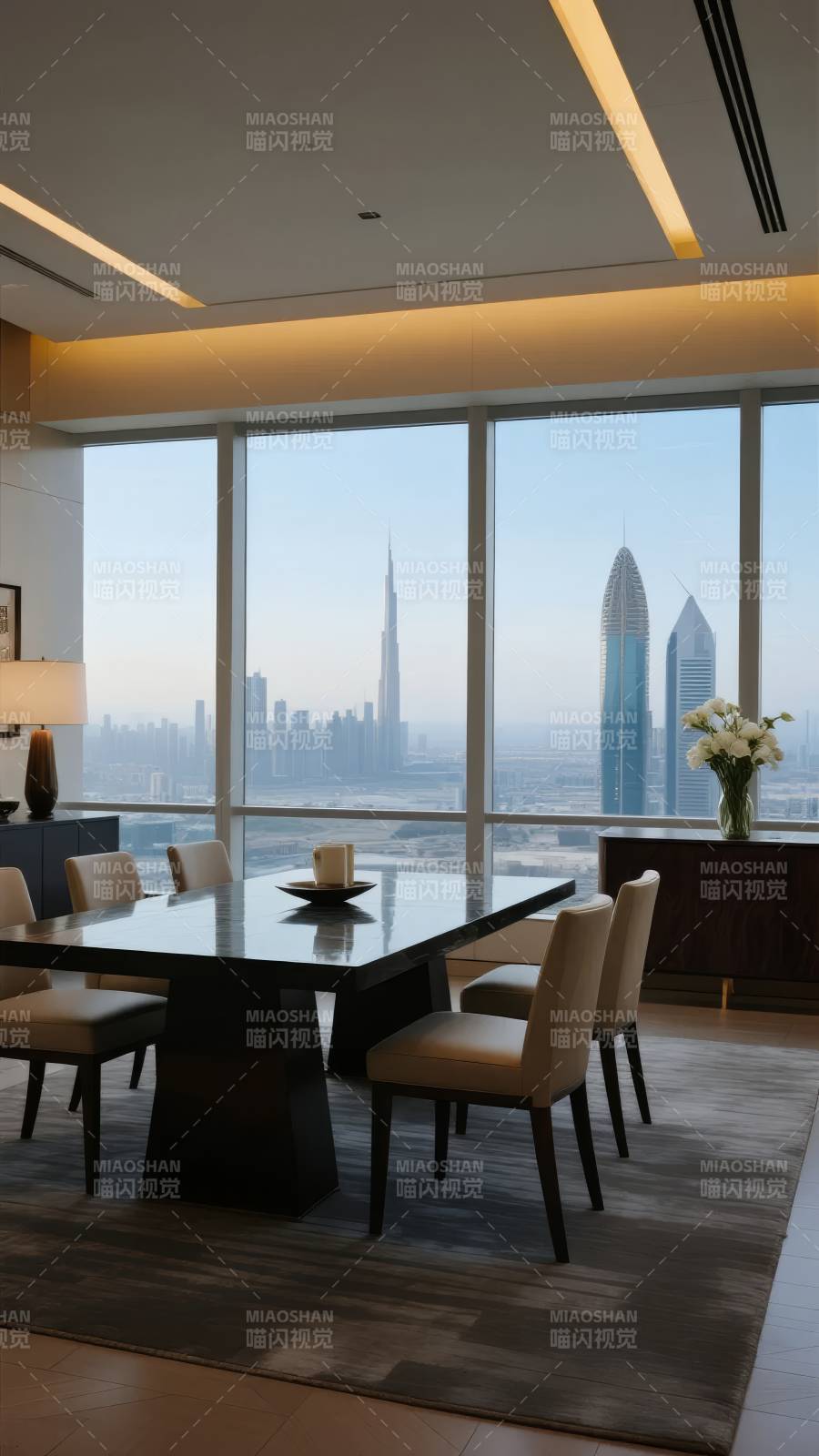 迪拜天际线餐桌景图片