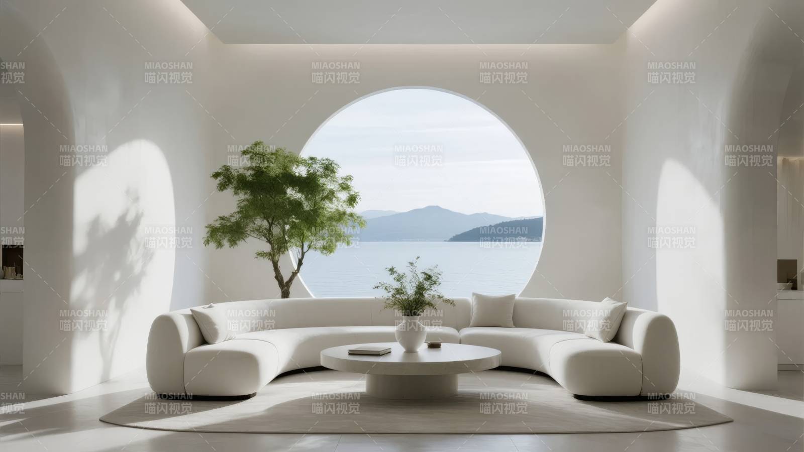 极简圆形窗景客厅图片