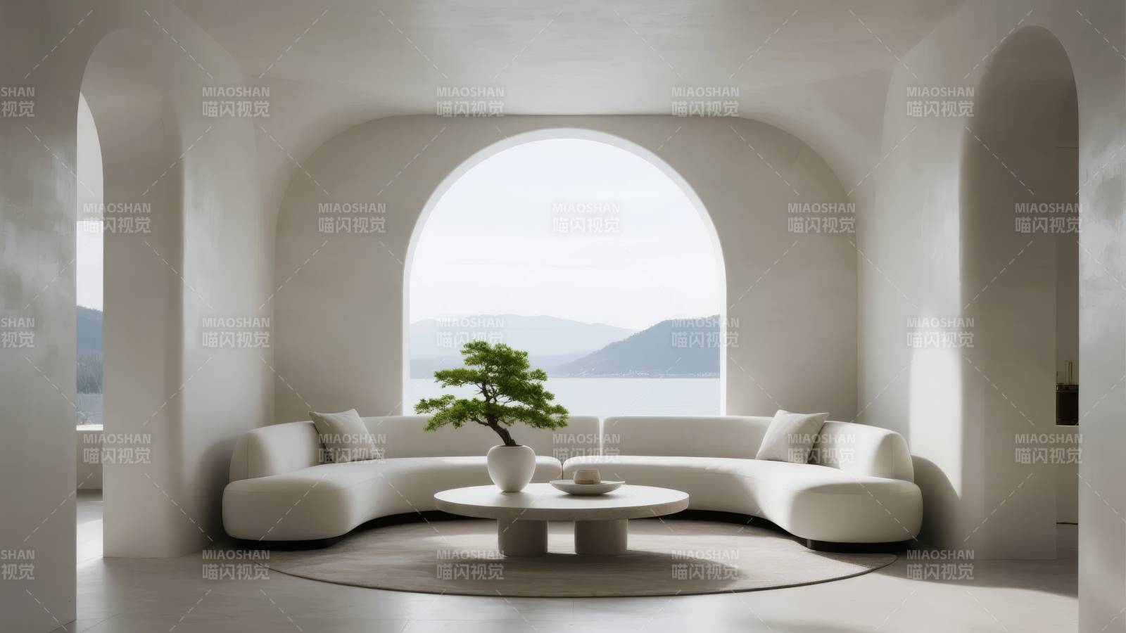 极简拱窗客厅图片