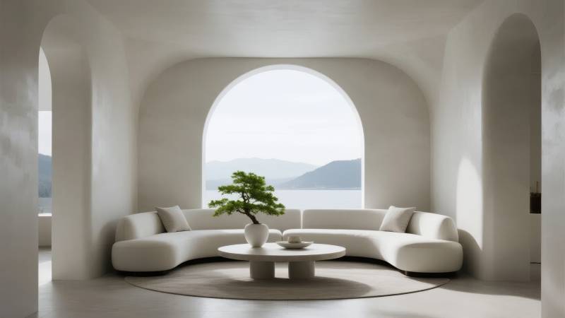 极简拱窗客厅图片