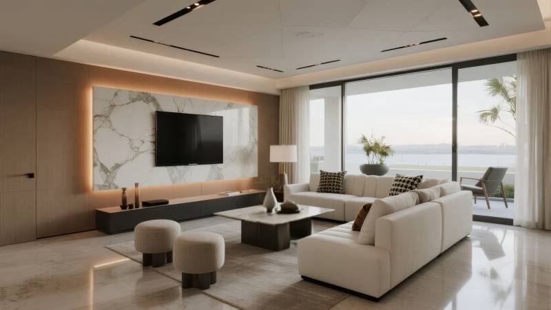 现代客厅海景房图片