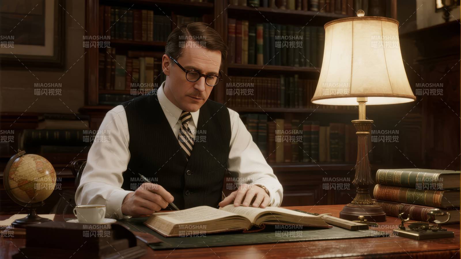 学者夜读书卷图片