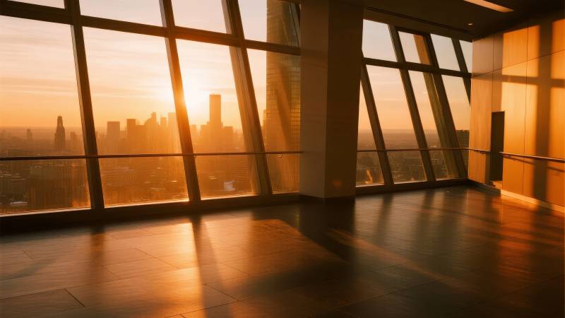 夕阳下的城市剪影图片