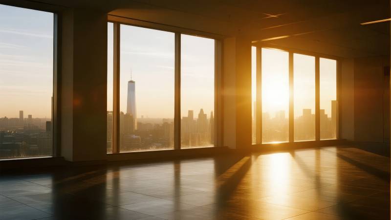 夕阳下的城市剪影图片