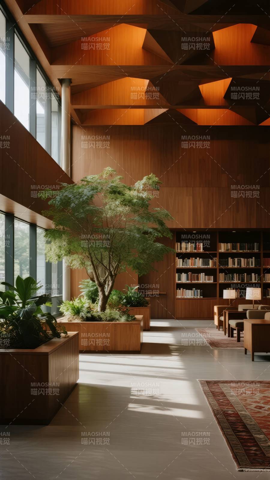 现代图书馆静谧角落图片