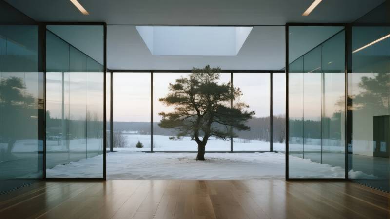 雪景中的孤树图片