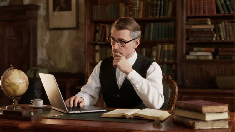 学者书房专注工作图片