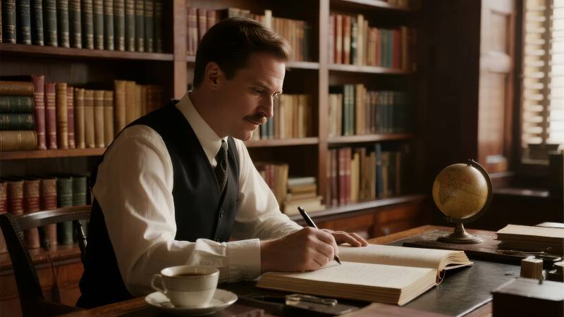 书房中的学者写作图片