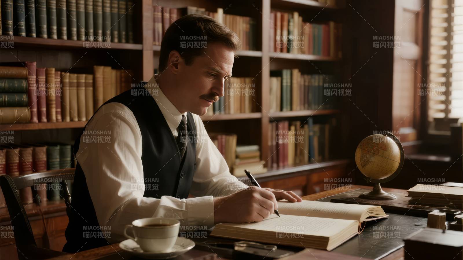 书房中的学者写作图片