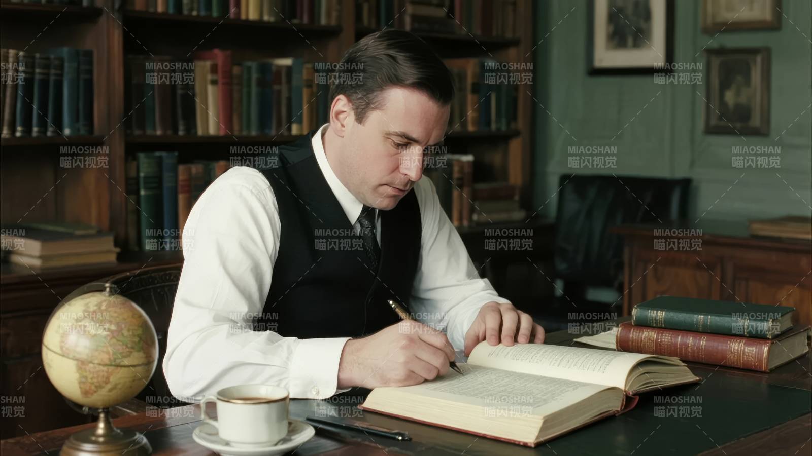 学者专注书写图片