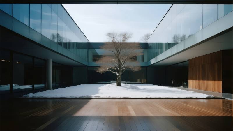 雪中庭院静谧景图片