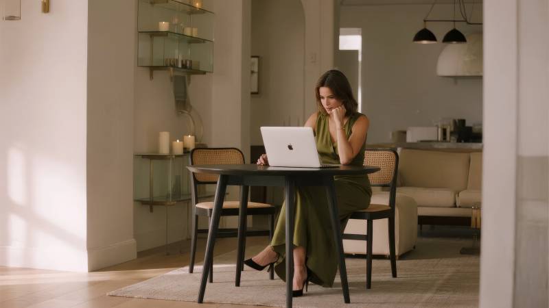 女子家中办公图片