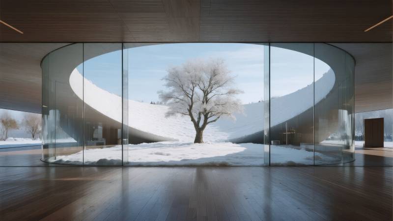 雪景中的孤树图片