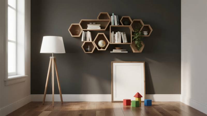 现代简约书房一角图片