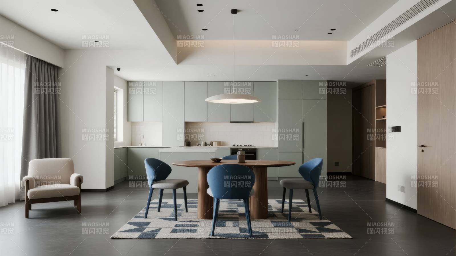 现代简约客厅厨房图片