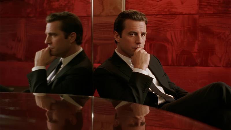 镜中沉思的绅士图片