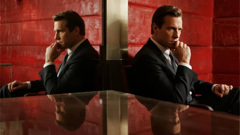 镜中双影 沉思瞬间图片