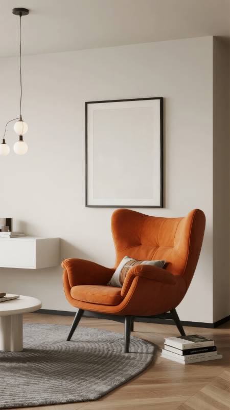 橙色沙发椅客厅一角图片