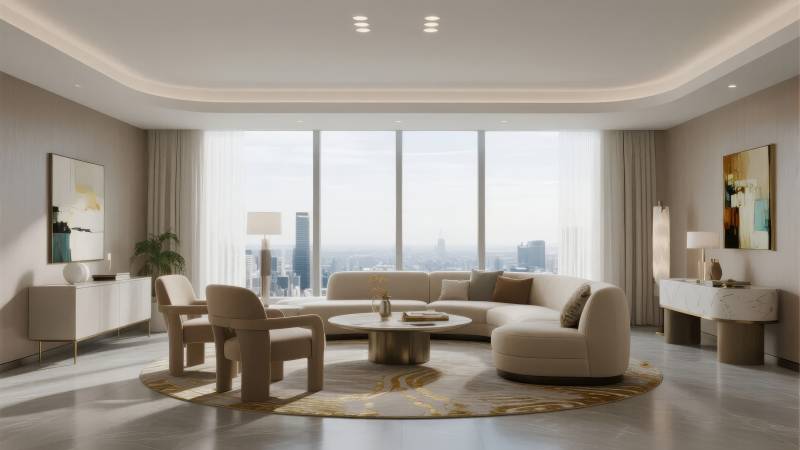 现代客厅全景窗景图片