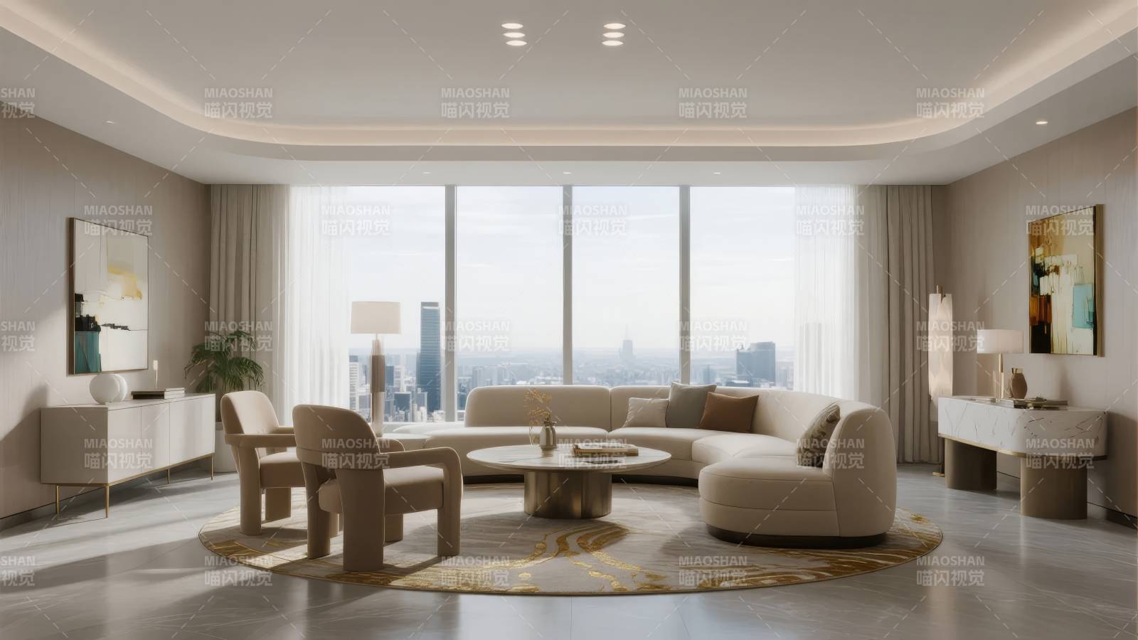 现代客厅全景窗景图片