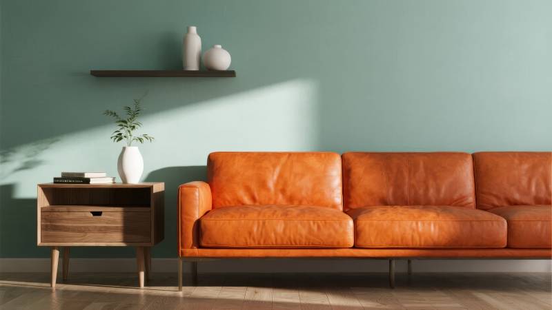 橙色沙发客厅一角图片