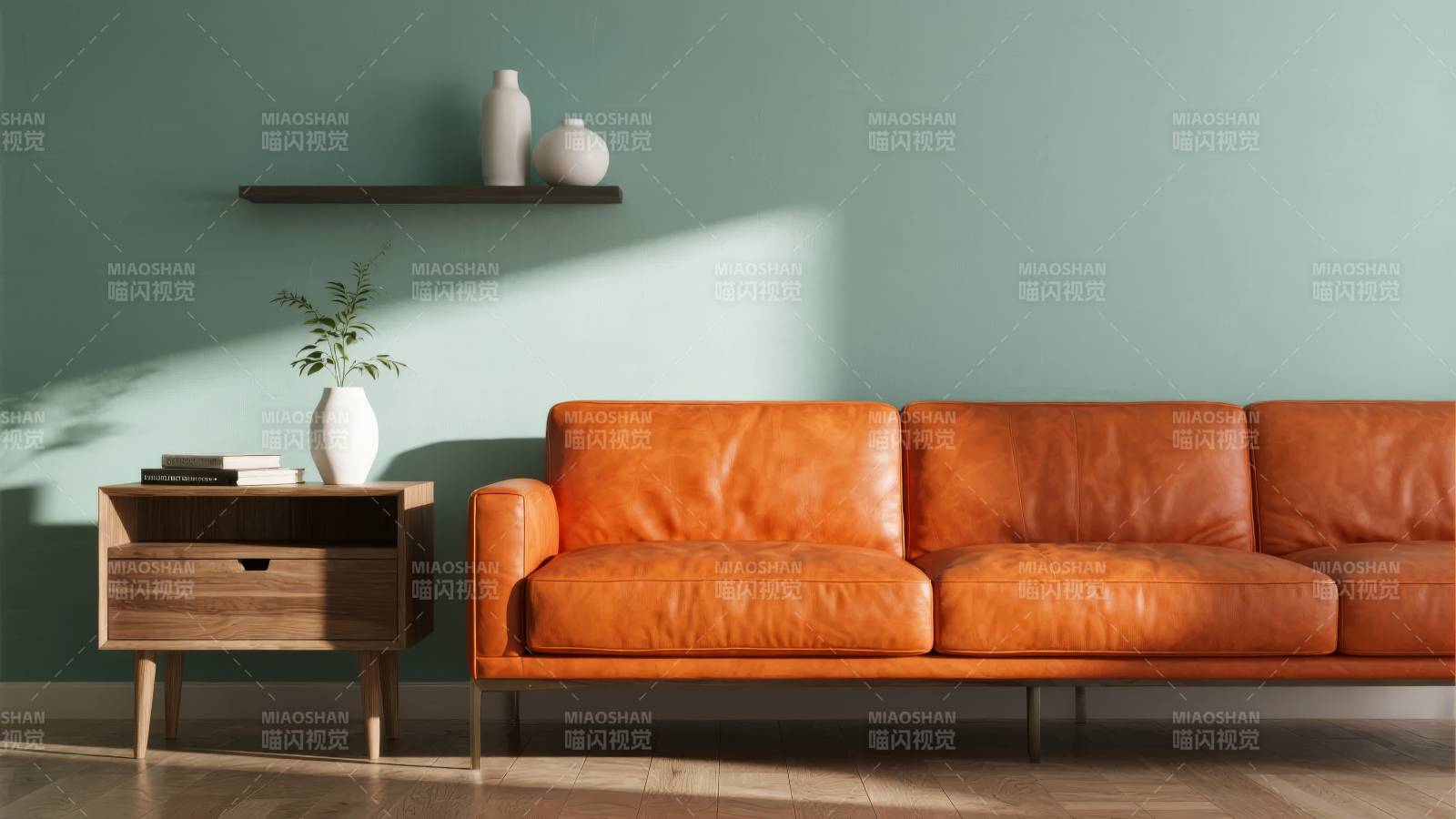 橙色沙发客厅一角图片