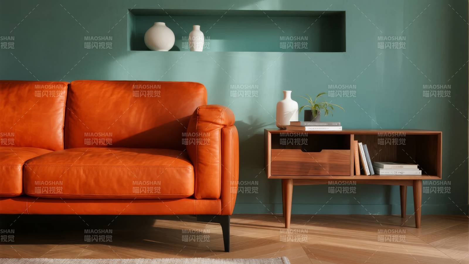 橙色沙发现代客厅图片