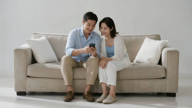 情侣沙发共看手机图片