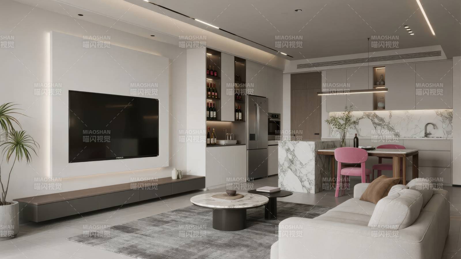 现代简约客厅厨房图片