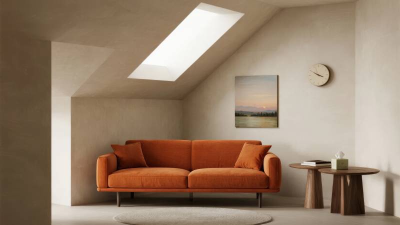 橙色沙发的阁楼客厅图片