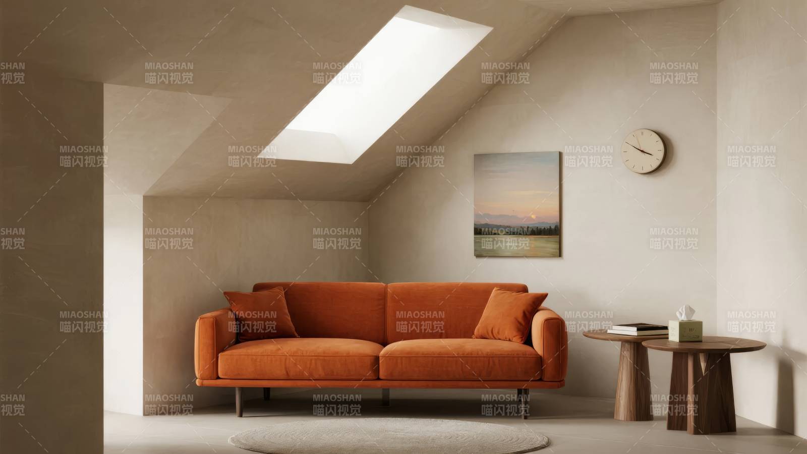 橙色沙发的阁楼客厅图片