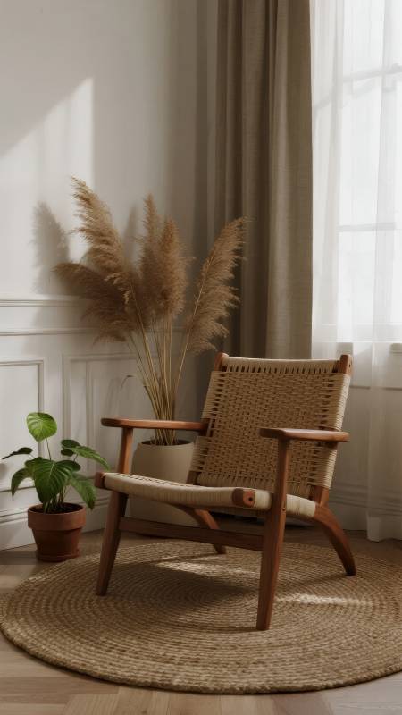 静谧角落的藤椅时光图片