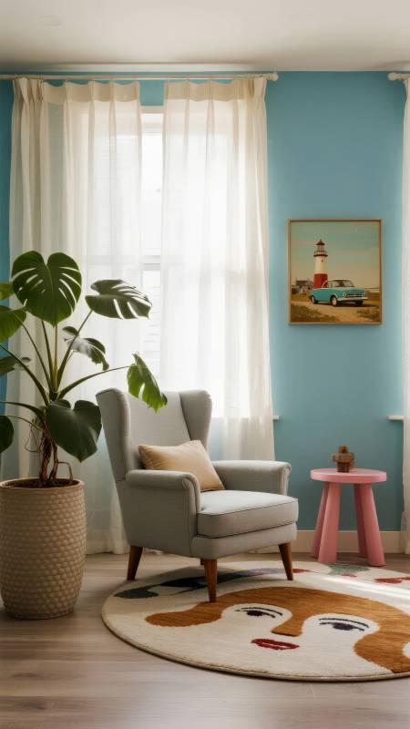 蓝墙绿植温馨角落图片