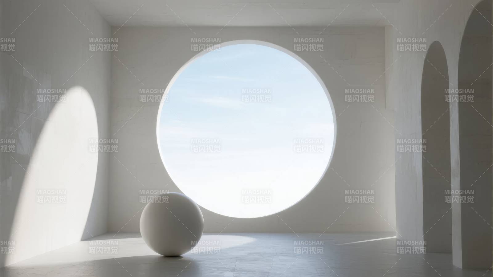 圆窗光影静谧空间图片