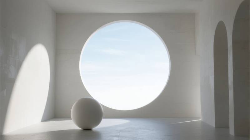 圆窗光影静谧空间图片