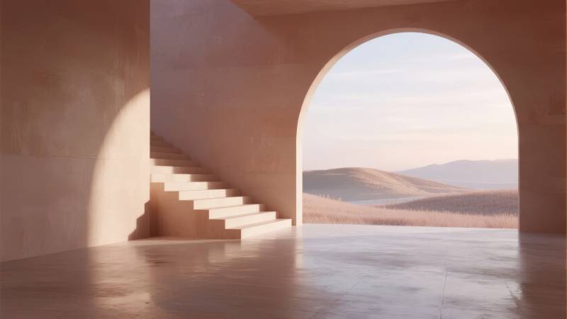 拱门下的阶梯远景图片