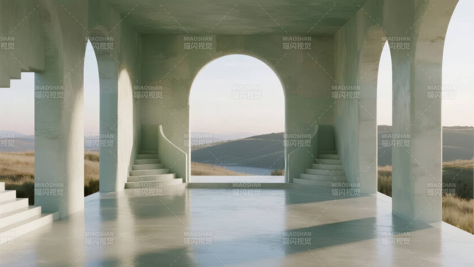 拱门下的宁静风景图片