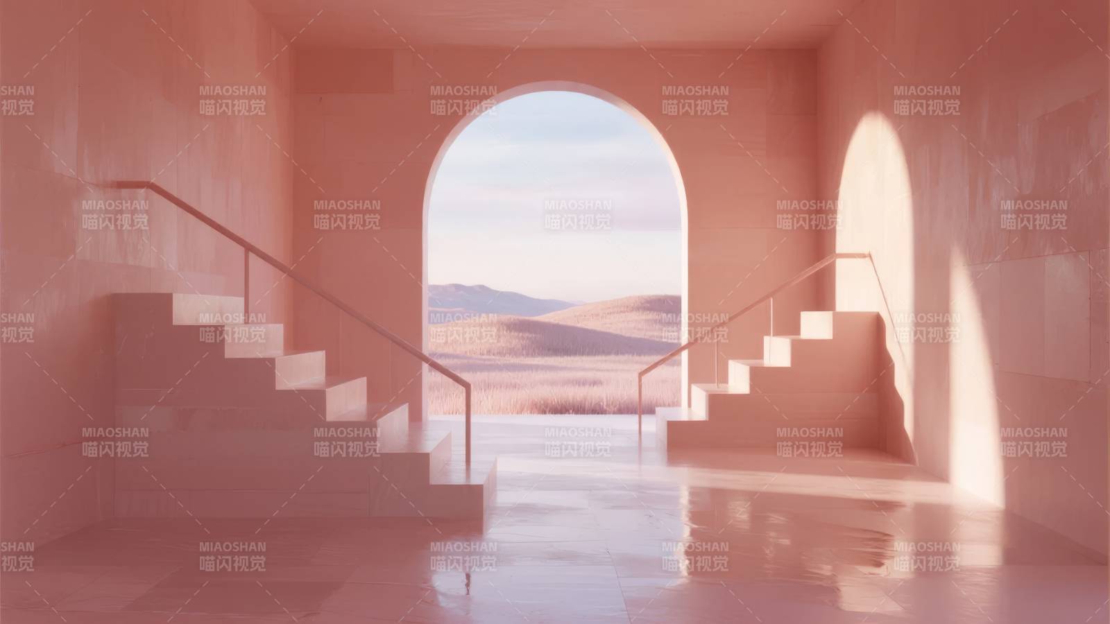 粉色拱门通向远方图片