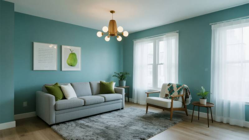 清新蓝绿客厅布置图片