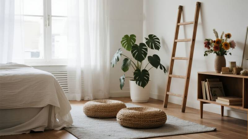 简约卧室绿植点缀图片