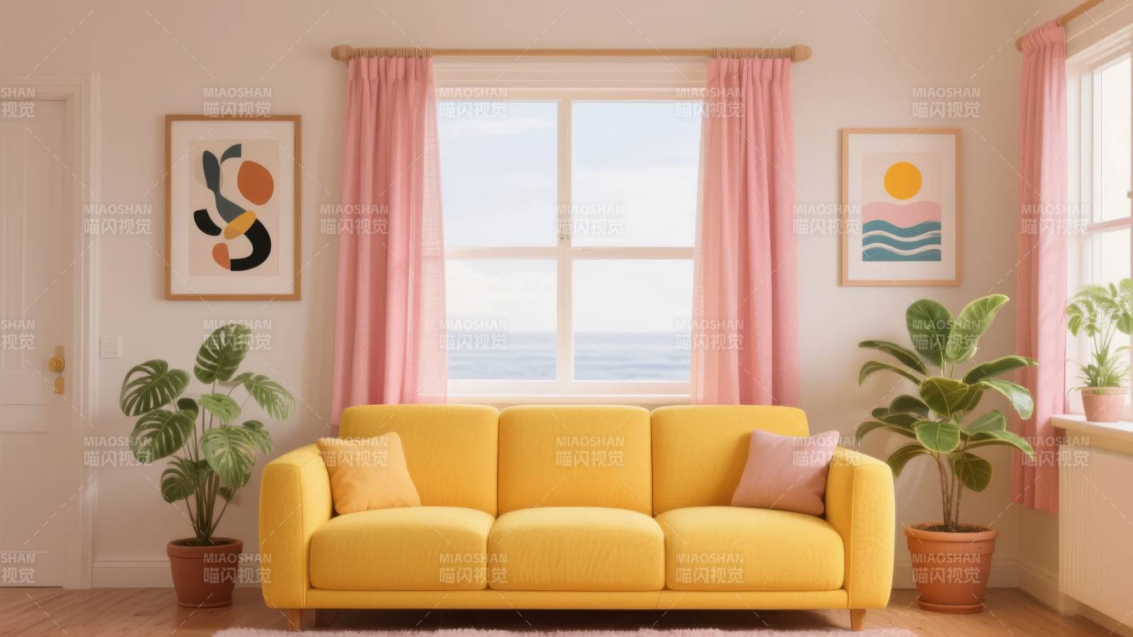 温馨客厅 黄色沙发图片