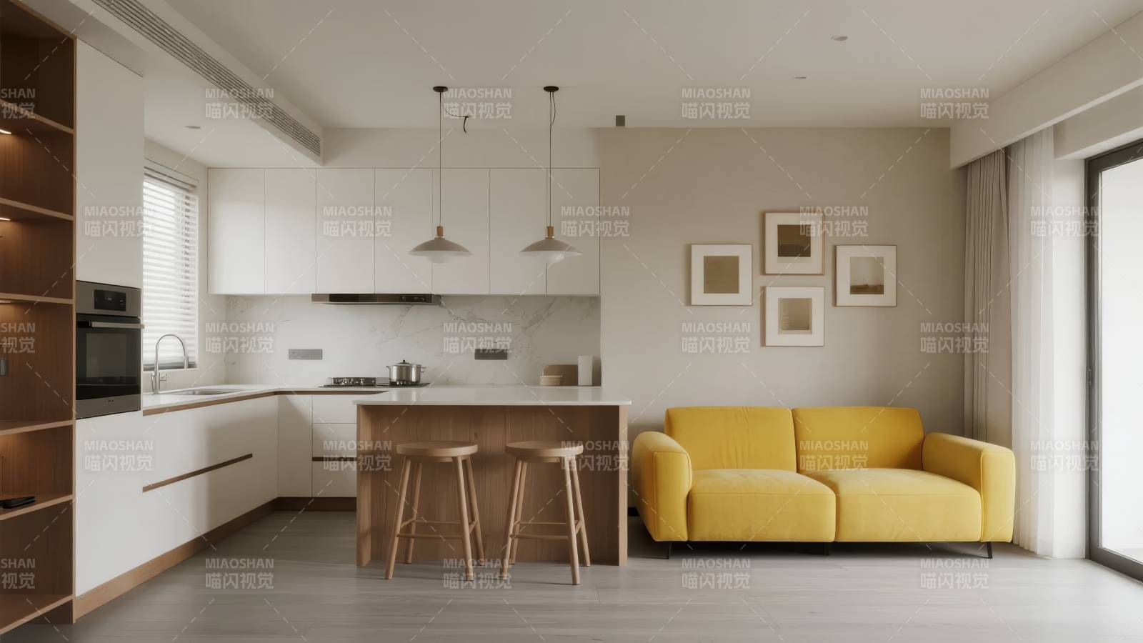 现代简约客厅厨房图片