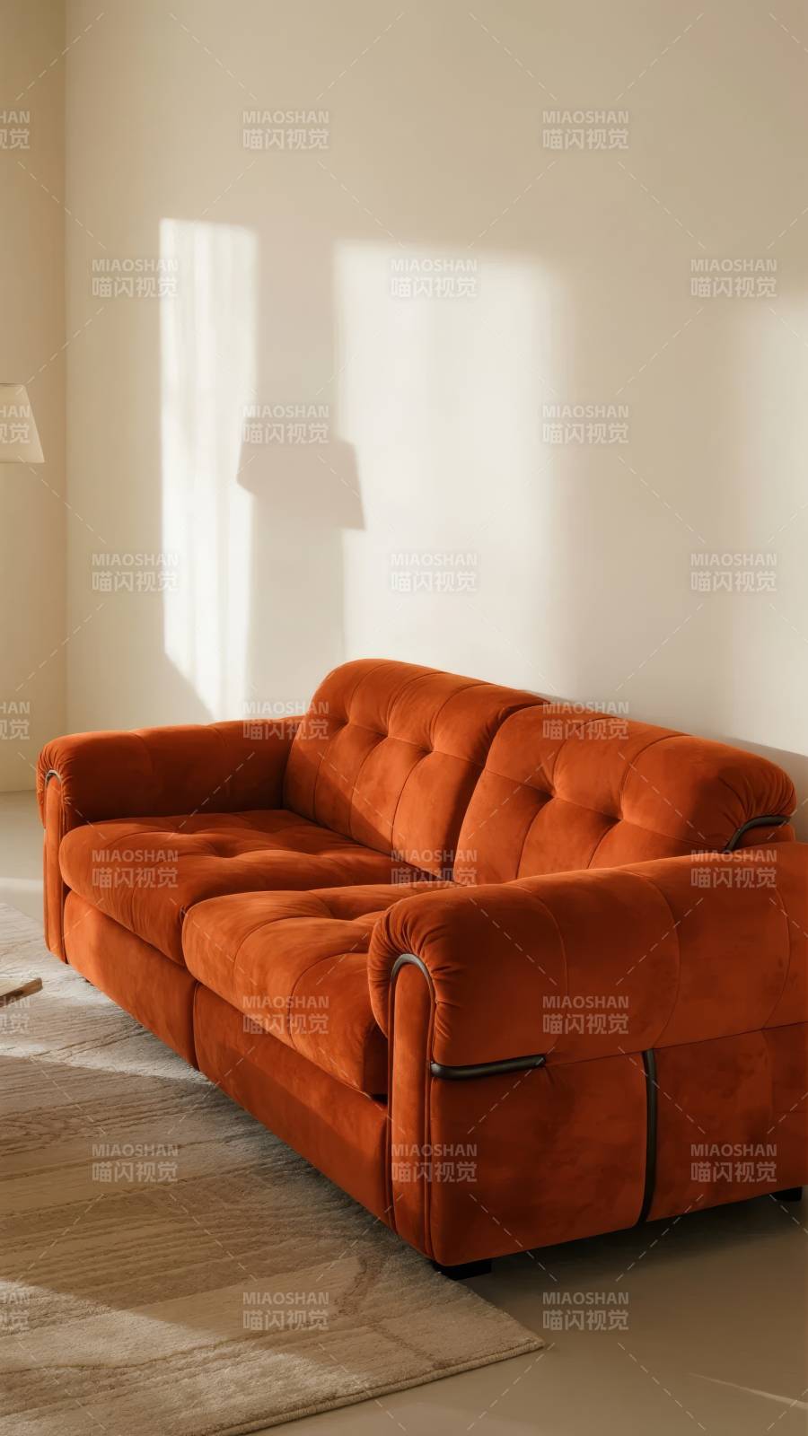 橙色绒面沙发图片