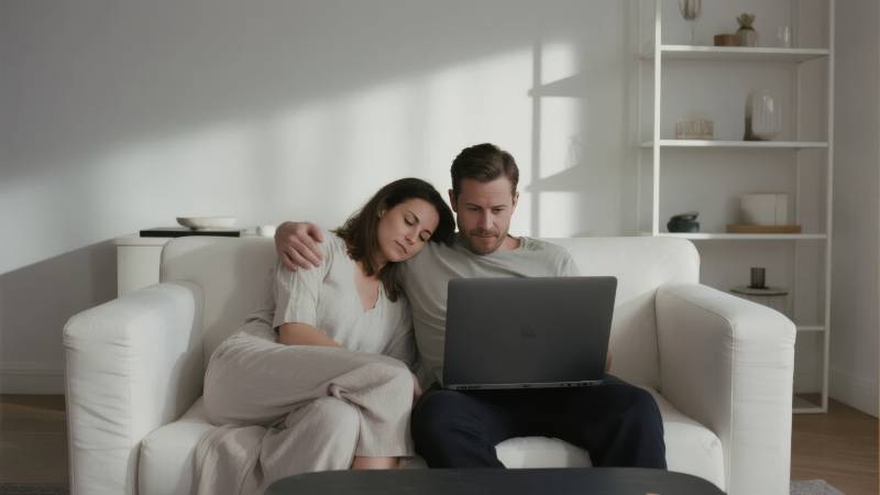 情侣沙发共赏电脑图片