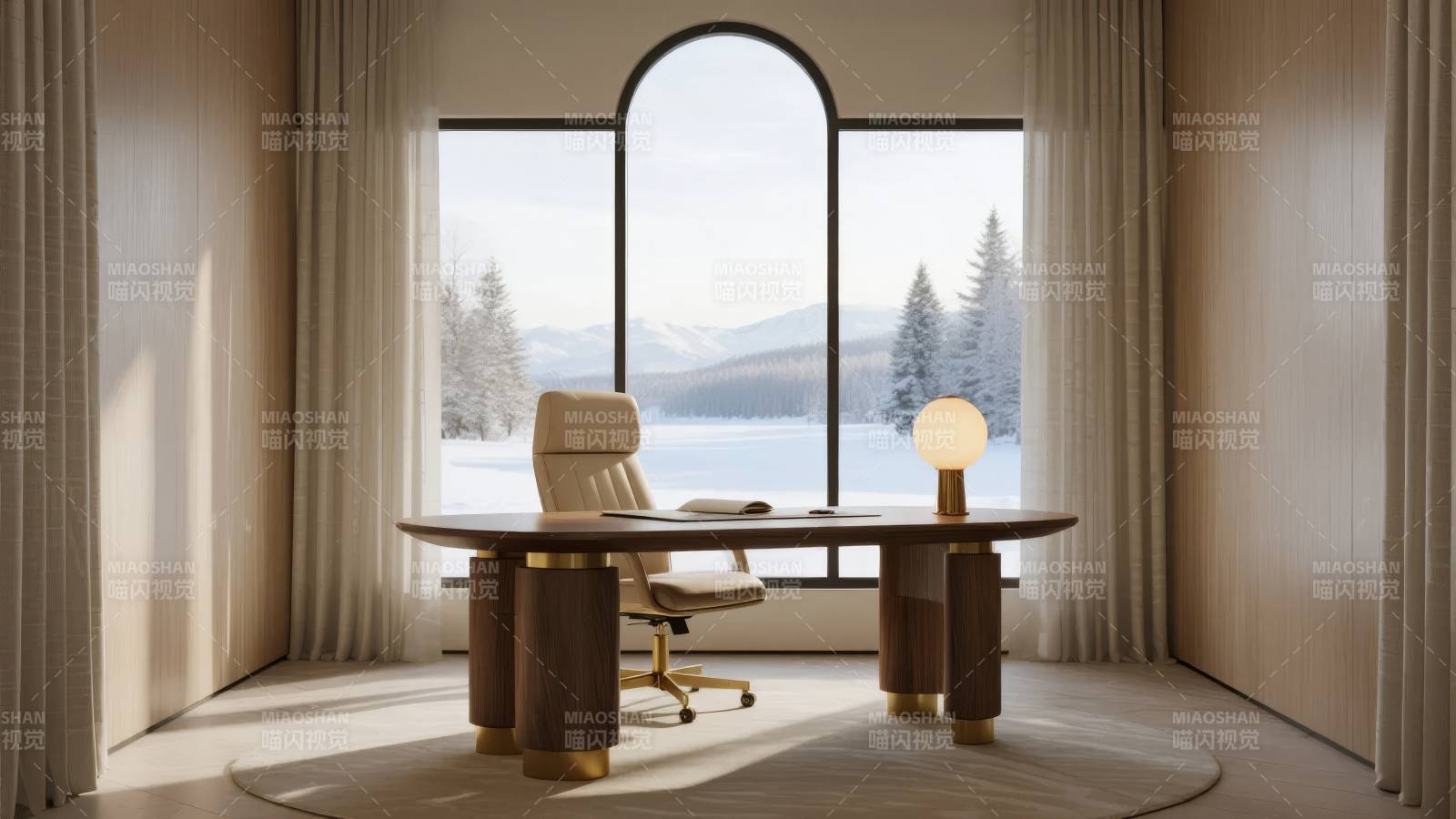 现代书房雪景窗图片