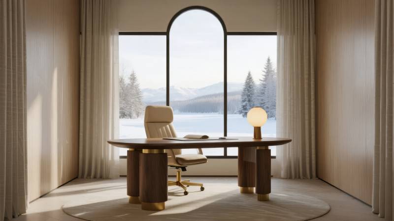 现代书房雪景窗图片