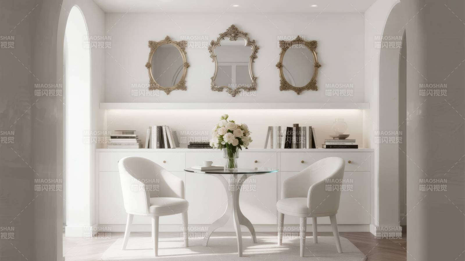 优雅白色餐厅一角图片