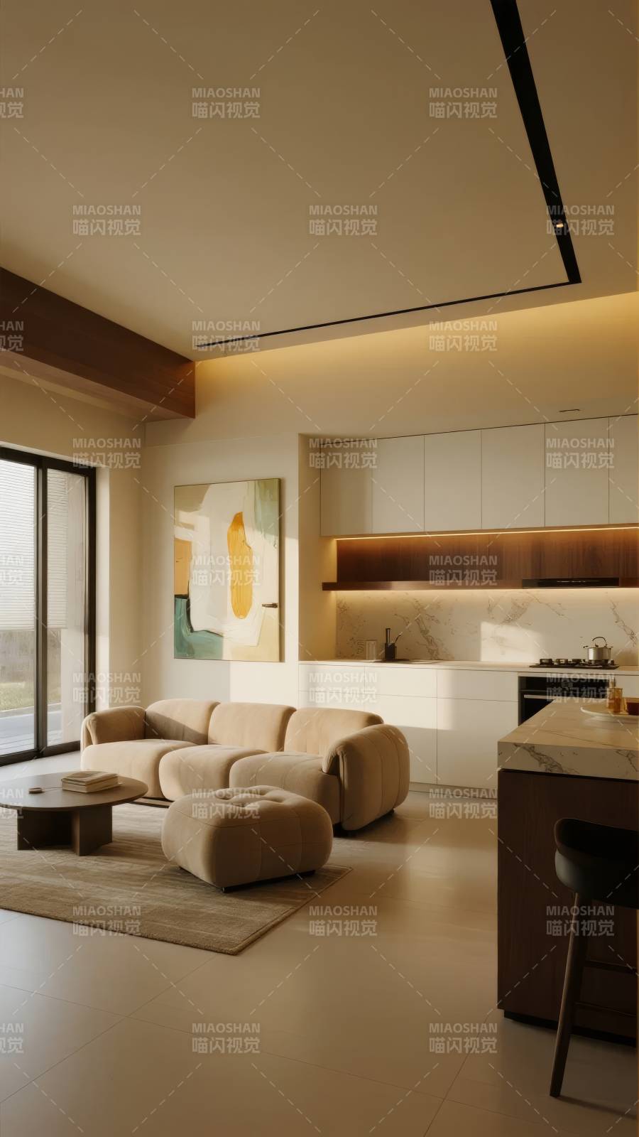 现代简约客厅厨房图片