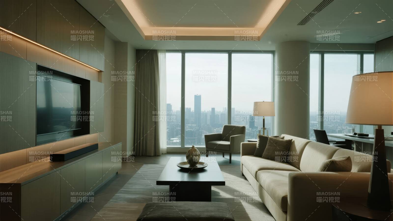 现代都市客厅全景图片